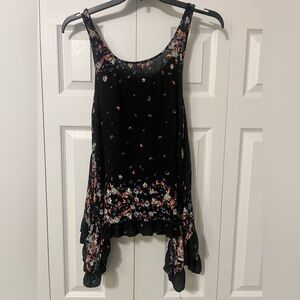 Free People Black Floral Butterfly Shark Bite Asymmetrical Hem Size Small